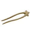 Green Sandalwood Star Double Hairpin Shaped Pins Wooden Sticks Lettering French Accessories for Thick Buns Chinese Miss 1
