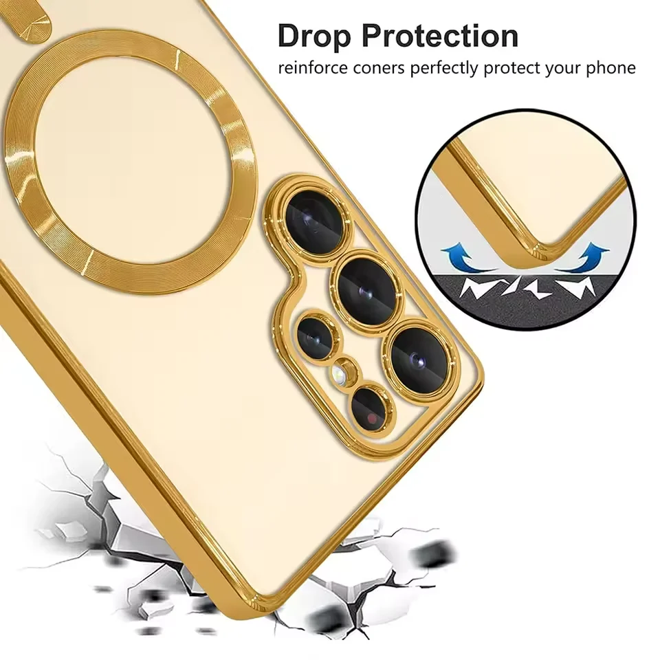 Enhanced Magnetic Clear Thin Case with Luxury Plating and Silicone Soft Cover