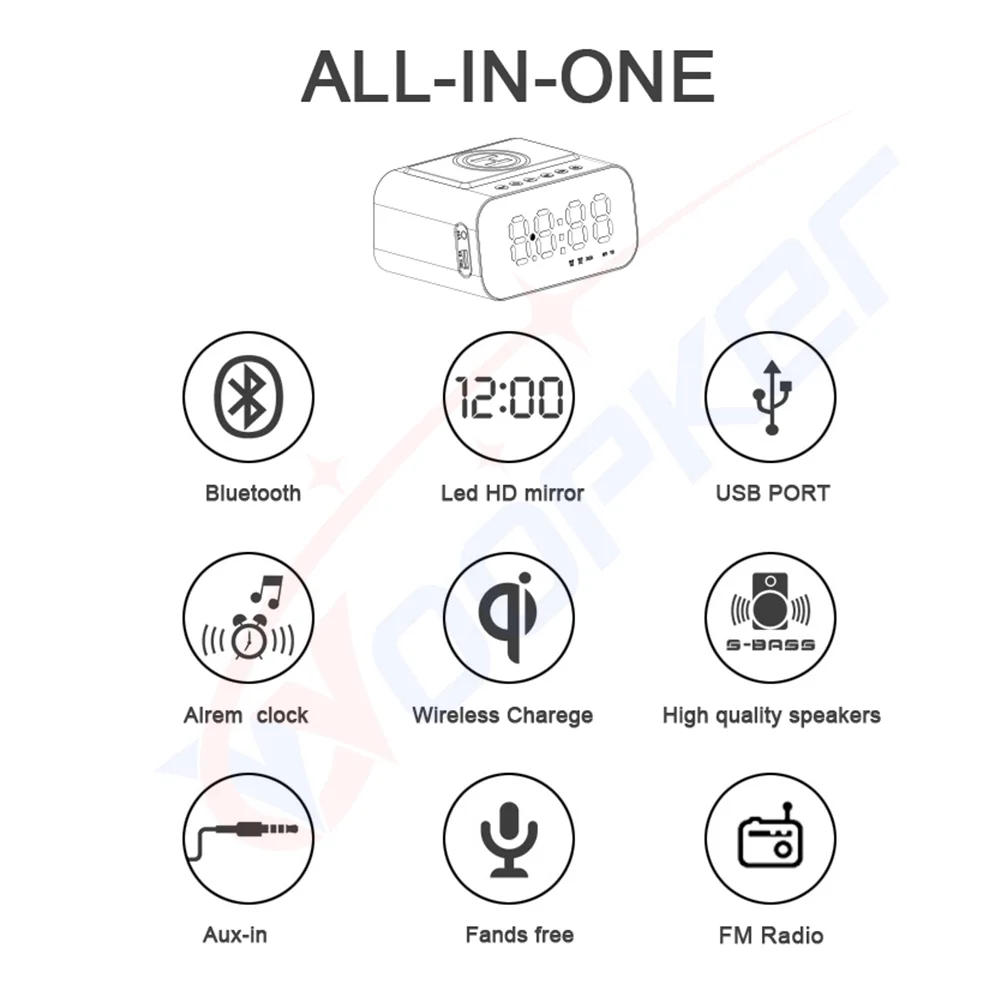 Multifunction 15W Wireless Charger 5W Speaker Display Night Light Alarm Clock 20