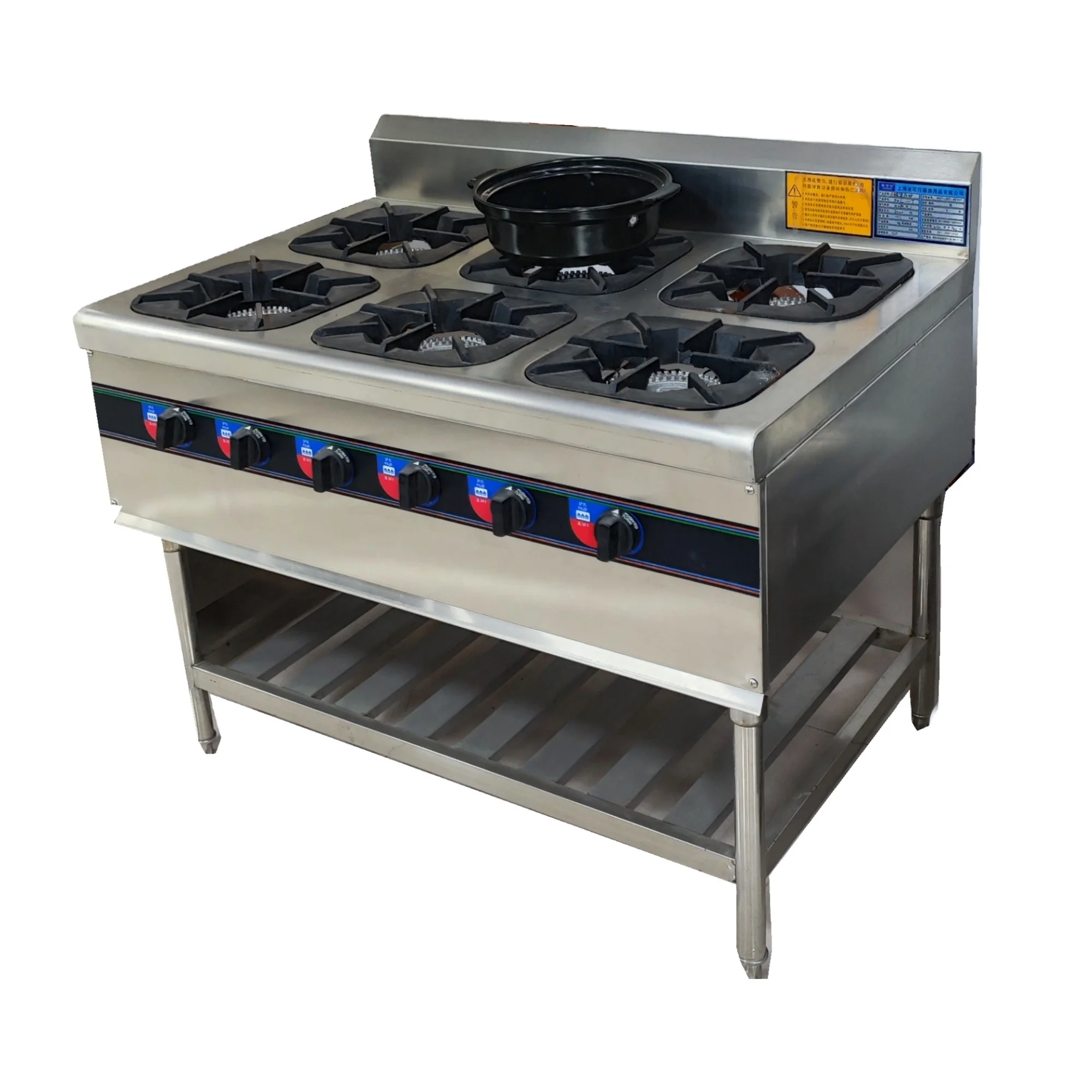 

Commercial Kitchen Equipment Free Standing Stainless Steel Gas Stove with 6 burners and oven