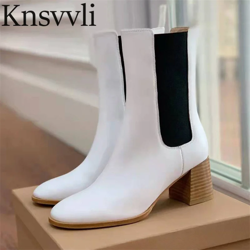 

Autumn Square Heels Short Boots Woman Real Leather Round Toe Runway Shoes Woman High Heels Ankle Boots Women Botas Mujer