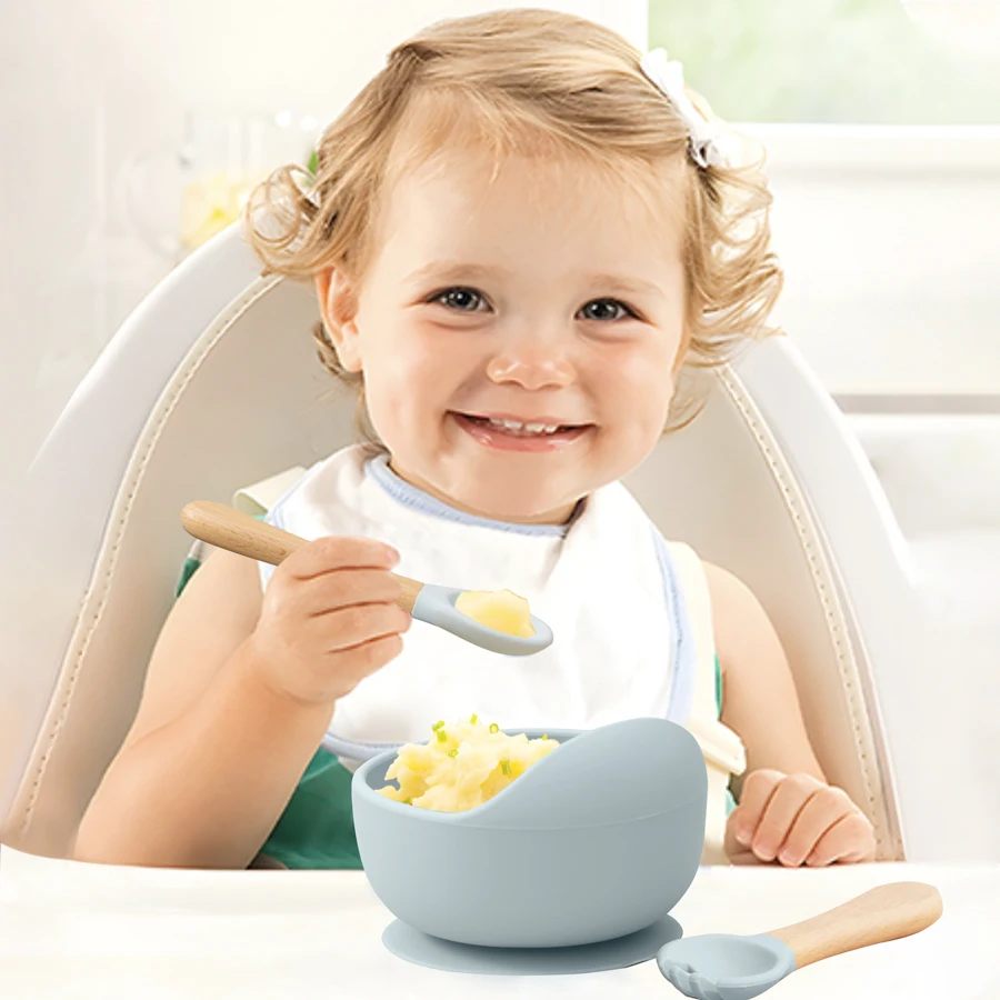 Mamaplan 3PCS Baby Silicone Feeding Set Toddler Suction Bowl Feeding Training Spoon Fork Baby Dishes Plate Accessories silicone meal set silicone feeding set baby tableware set