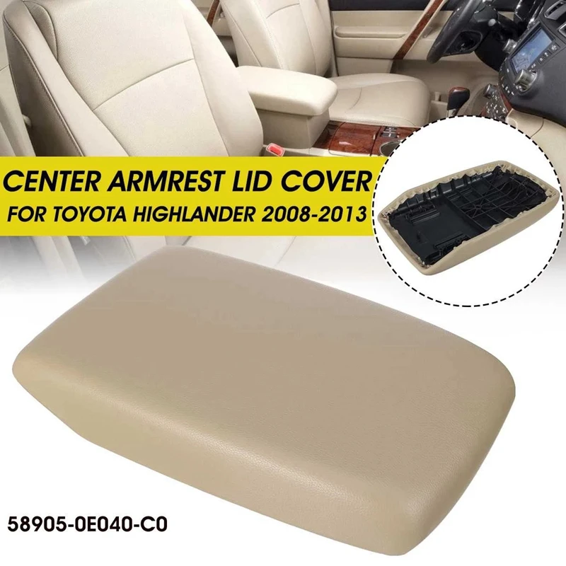 Center Armrest Console Lid Cover Cap PU Center Console Covers Pad for Toyota Highlander/Kluger 2008-2013 Beige aftermarket steering wheel Interior Parts