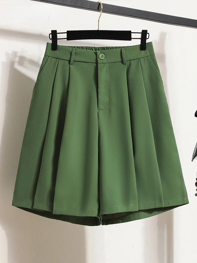 High Waisted Suits Shorts for Women Summer 2023 Korean Fashion Elastic Band Shorts Office Ladies Casual Wide Leg Shorts LOOSE