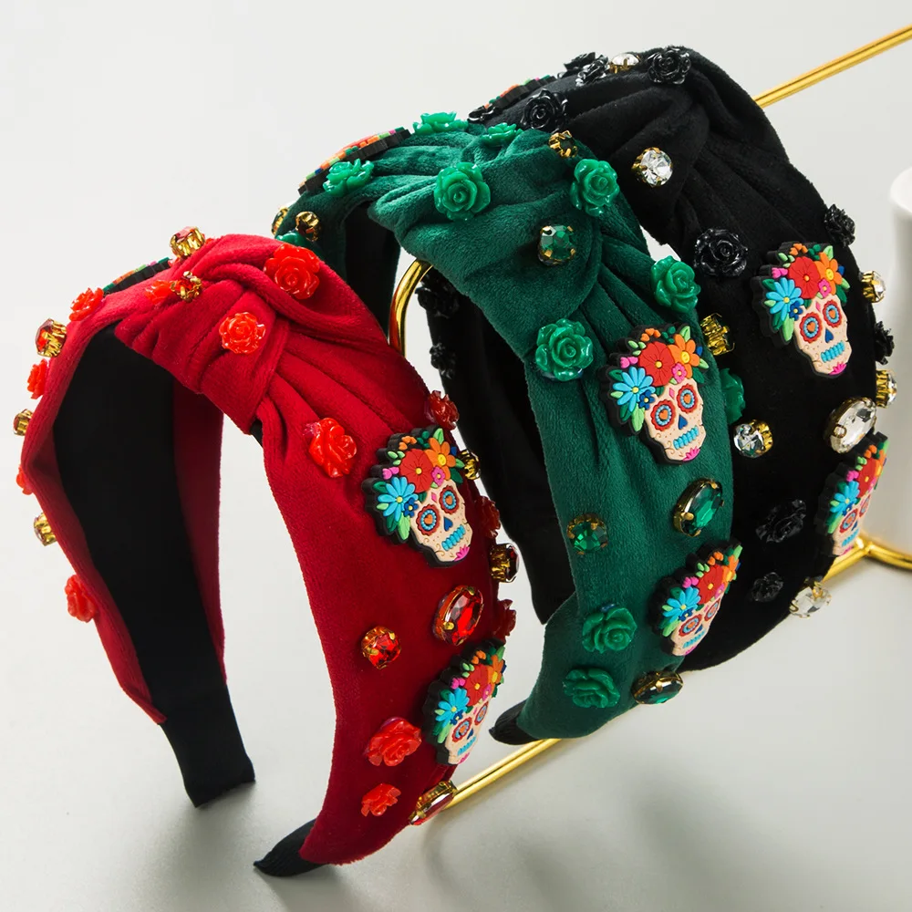 

Новинка фланелевая повязка для волос на Хэллоуин с мультяшным черепом трехмерная Роза Креативные аксессуары для волос