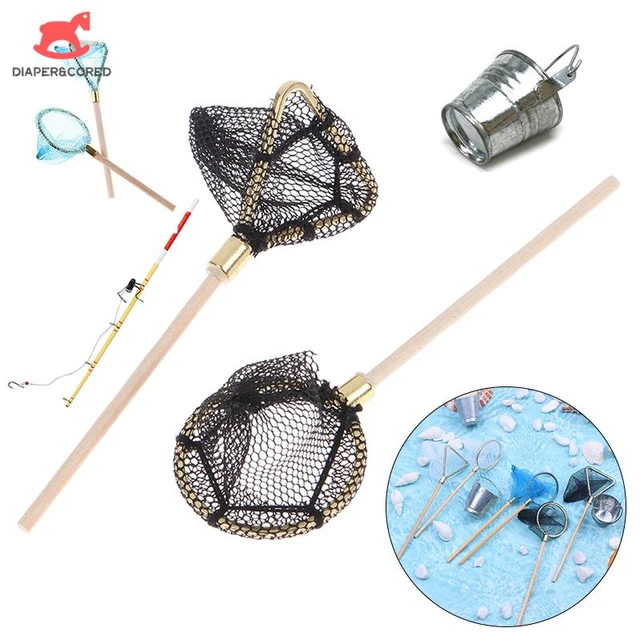 1Set 1:12 Dollhouse Miniature Fishing Net Rod Small Iron Bucket Model  Garden Living Scene Decor Doll House Accessories - AliExpress