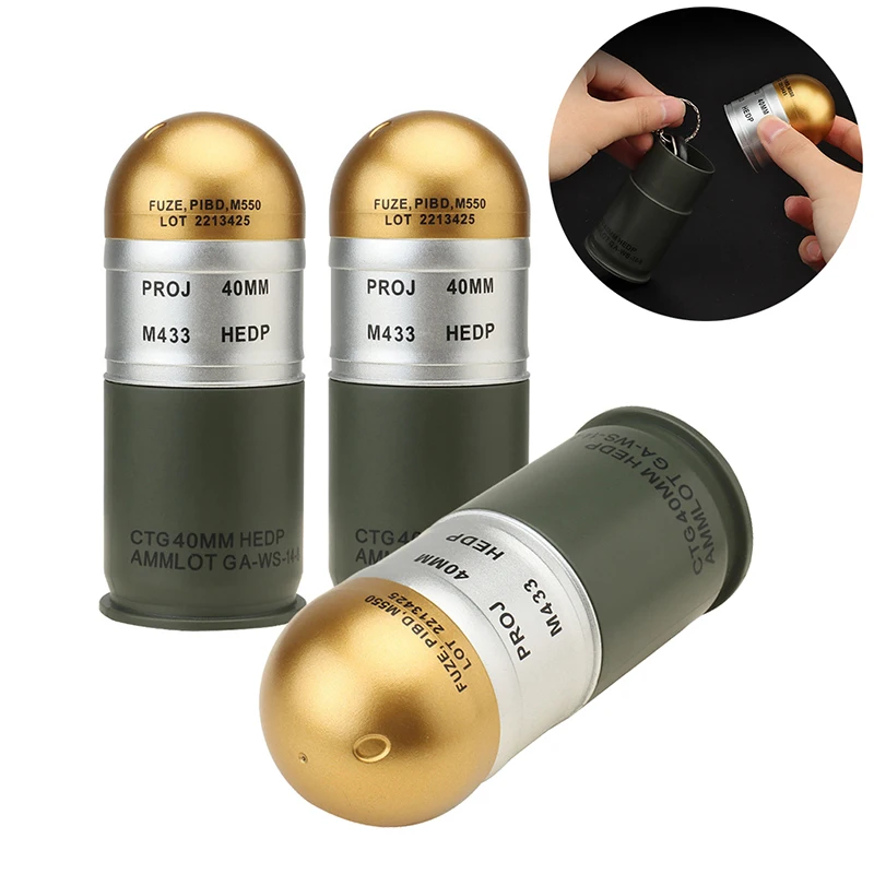 40mm Grenade Replica Collectible Toy with Mini Storage Case and Airsoft Display Decor