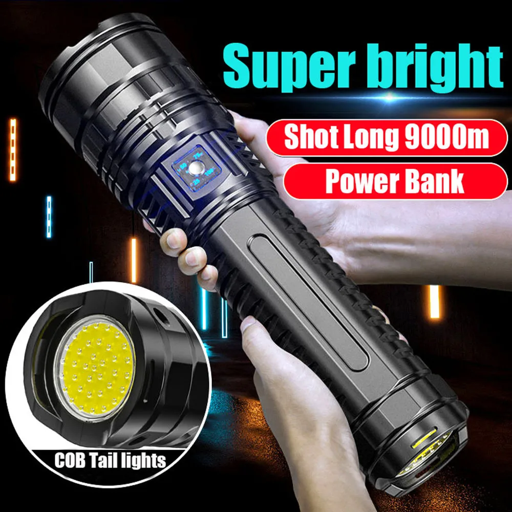High Power Spotlight Long Range LED Flashlight  Built In 18650 Battery Type-C Charging Lantern Tactical Torch for Fishing