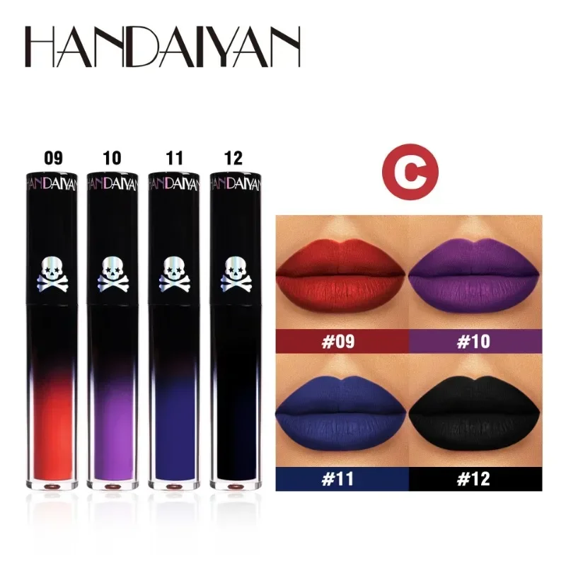 thumbnail image 1 of 4pcs Matte Lipstick Set Waterproof Sexy Green Purple Black Lip Gloss Shiny Lip Tint Halloween Lip Makeup Tool Korean Cosmetics, 1 of 5