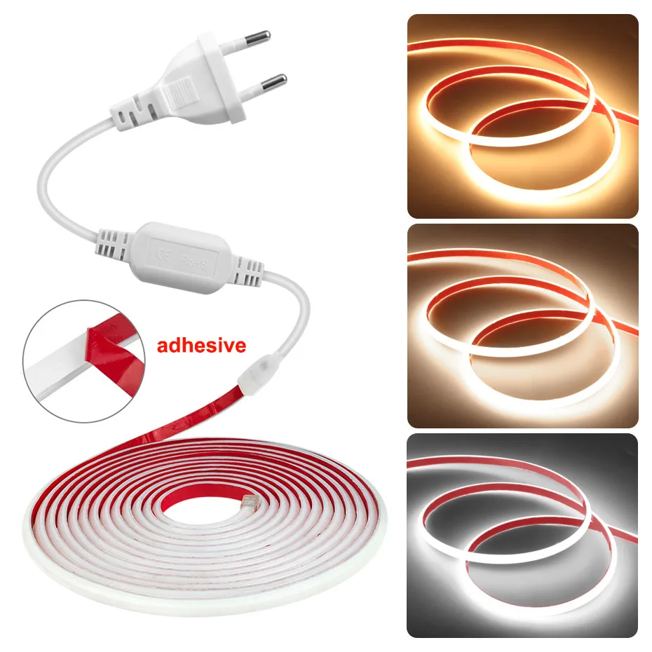 HighBright288LEDsm220VCOBLightStripAdhesiveLedTape20m30m