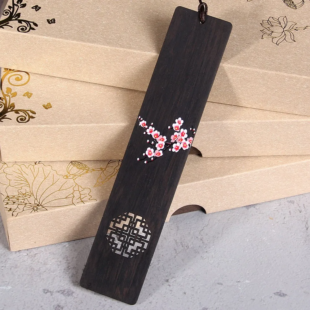 Creative Painted Carved Plum Blossom Sakura wooden bookmark School Gift Reading Accessories Supplies Chinese Style Book Clip 1pc