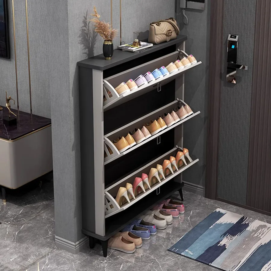 

Narrow Drawer Shoe Rack Black Hallway Space Saving Aesthetic Expandable Waterproof Shoe Cabinets Open Mobili Knobs Furniture