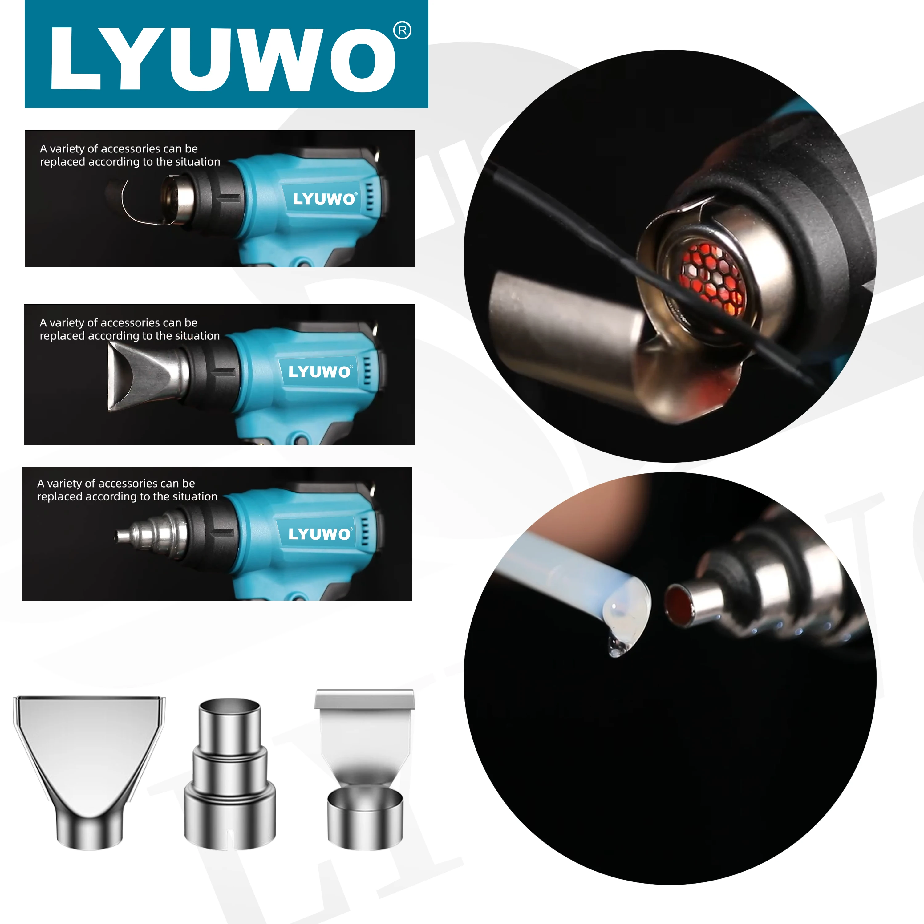 18V/21V Hot Air Gun 550Temperature Heat Shrink Packaging Tool Hot Air Gun Air Dryer Adjustable Gear With LED Welding Hot Air Fan 5