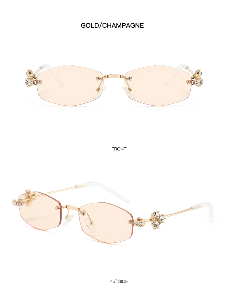 Luxus Randlose Polygon Diamant Sonnenbrille Frauen Retro Marke Design Metall Hohe Qualität Vintage Raute Minimalistischen Gläser – Detail 12