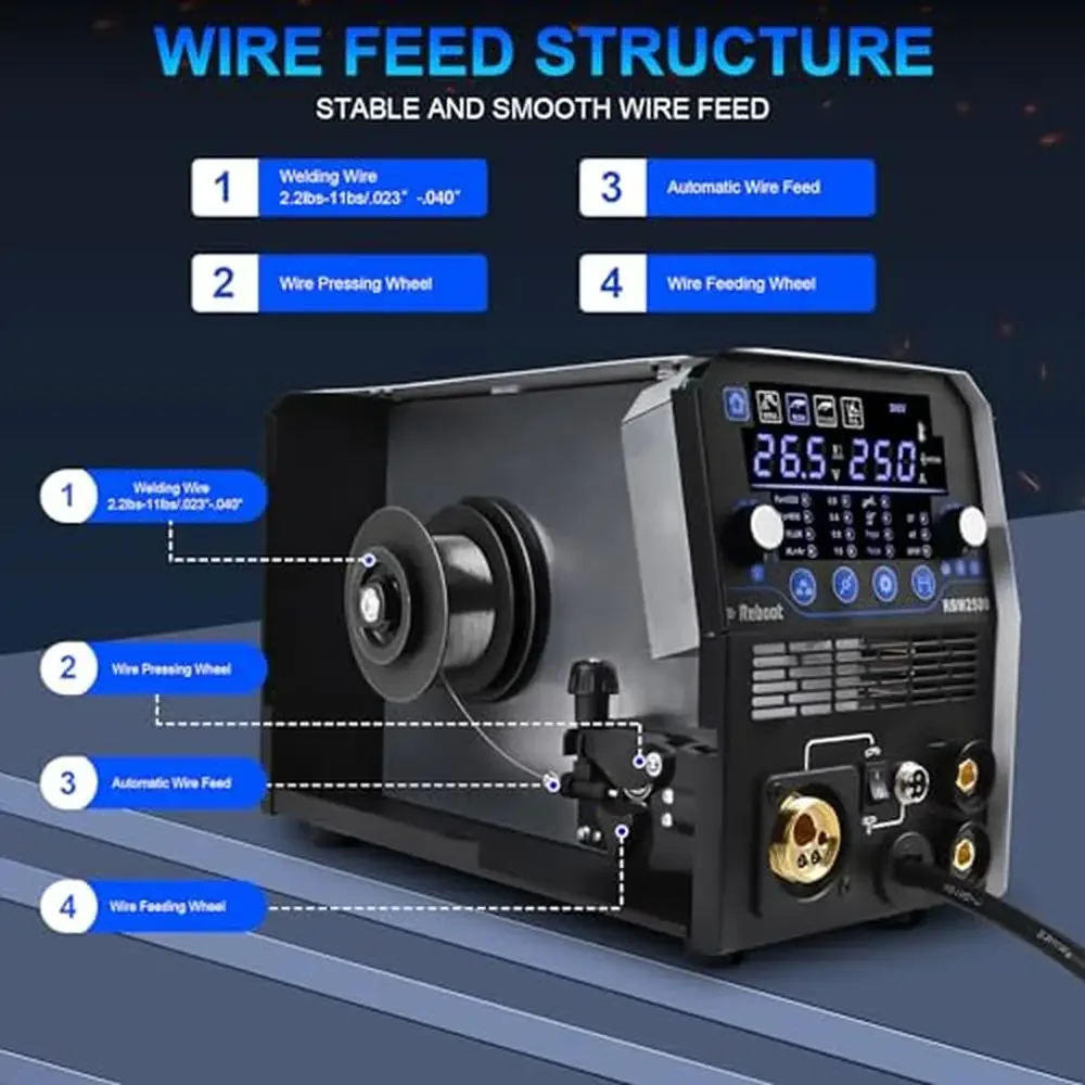 250Amp 6-in-1 Welder Gas/Gasless Flux Core MIG/Stick/Lift TIG/Spot Welding 120V/240V Aluminum Multi Process Welding Kit with 4