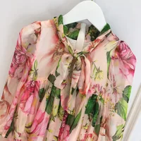 Printemps automne enfants gitls robe à fleurs en mousseline de soie voilet matériel avec intérieur pur coton robes de princesse boutique enfants vêtements 5
