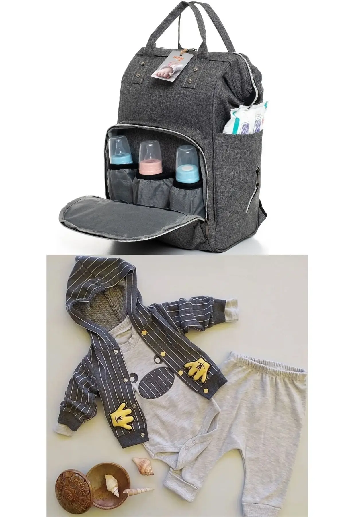 

Functional Mother Baby Care Backpack And 100% Cotton Hospital Exit Set Cotton Grey Outlets Clothing