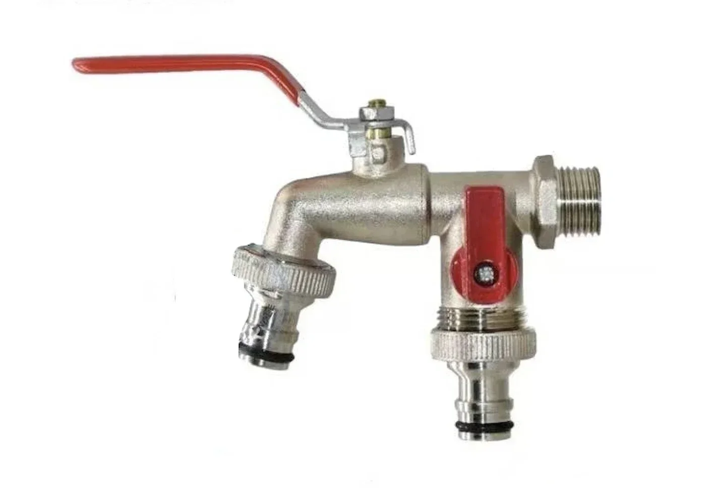 

Industrial and Home Irrigation Zinc Alloy Garden Bibcocks 1 Inlet 2 Outlet Bibcock with Dual Nipple and Outdoor Balcony Faucet