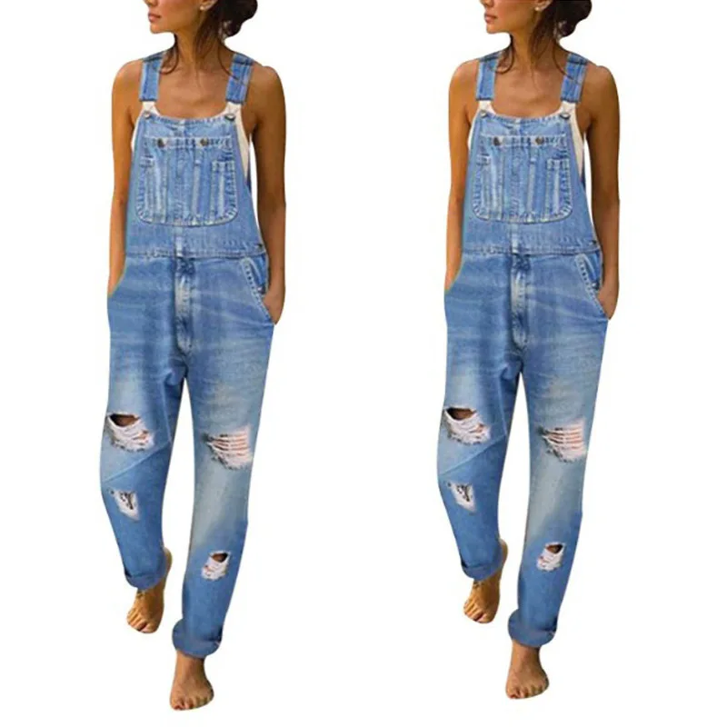 

Women's Broken Hole Jeans Jumpsuit Long Pants Fashion Sexy Female Pants Overalls Jumpsuit High Street High Waist Elastic Force P