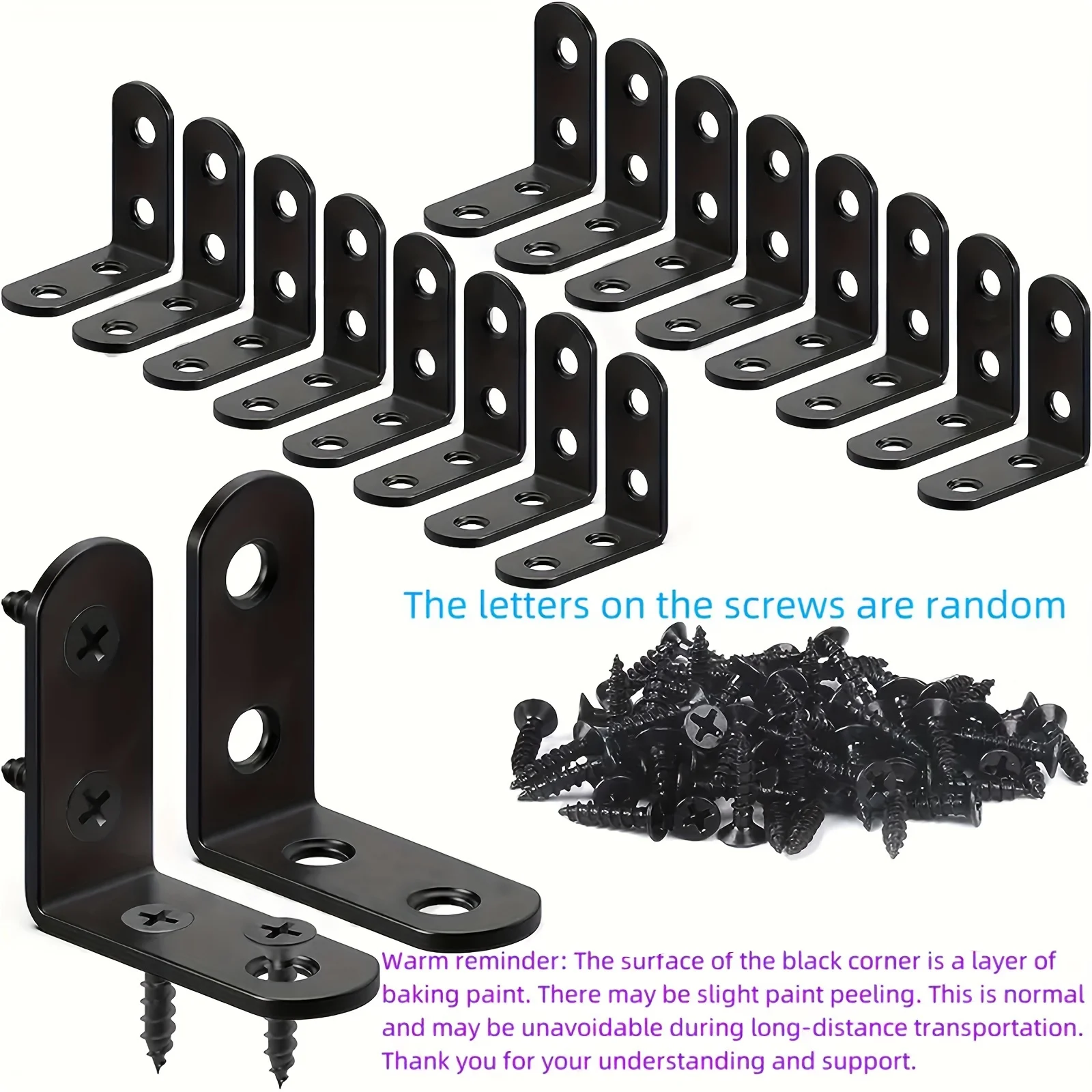 Description Picture 2 of itemStainless steel L-shaped corner bracket - black surface, suitable for wooden frames, dressing tables, wardrobes