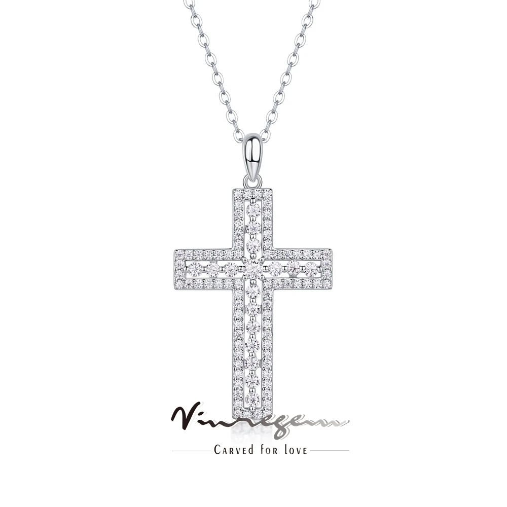 

Vinregem Passed Test 3EX VVS1 D Color Real Moissanite Diamond Cross Pendant Necklace 100% 925 Sterling Silver Fine Jewelry Gifts