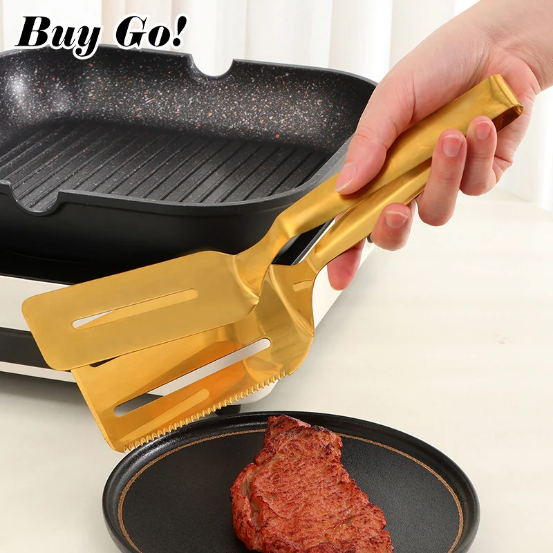 1/2PCS Stainless Steel Frying Shovel Clip Multifunctional Steak BBQ Tongs Frying Fish Spatula Bread Clip Household Kitchen Tool