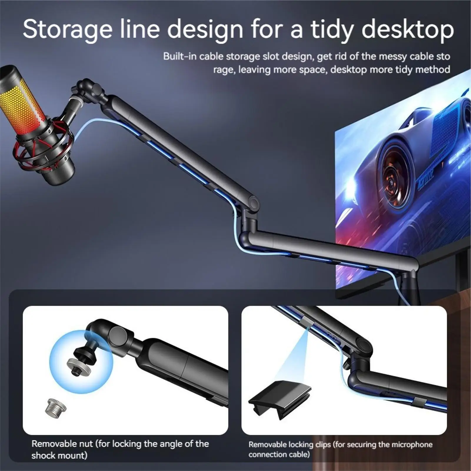 Microphone Boom Arm 360 Degree Rotating Supports Boom Microphone Arm For Singing Studio Music Computer Desktop Content