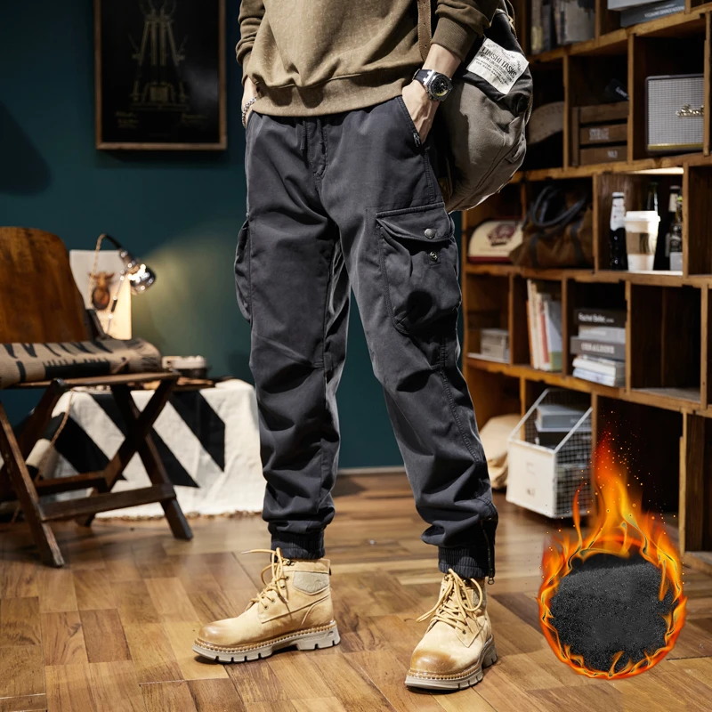Men's Winter Fleece Lined Cargo Pants – Military Style Casual Outdoor Pants