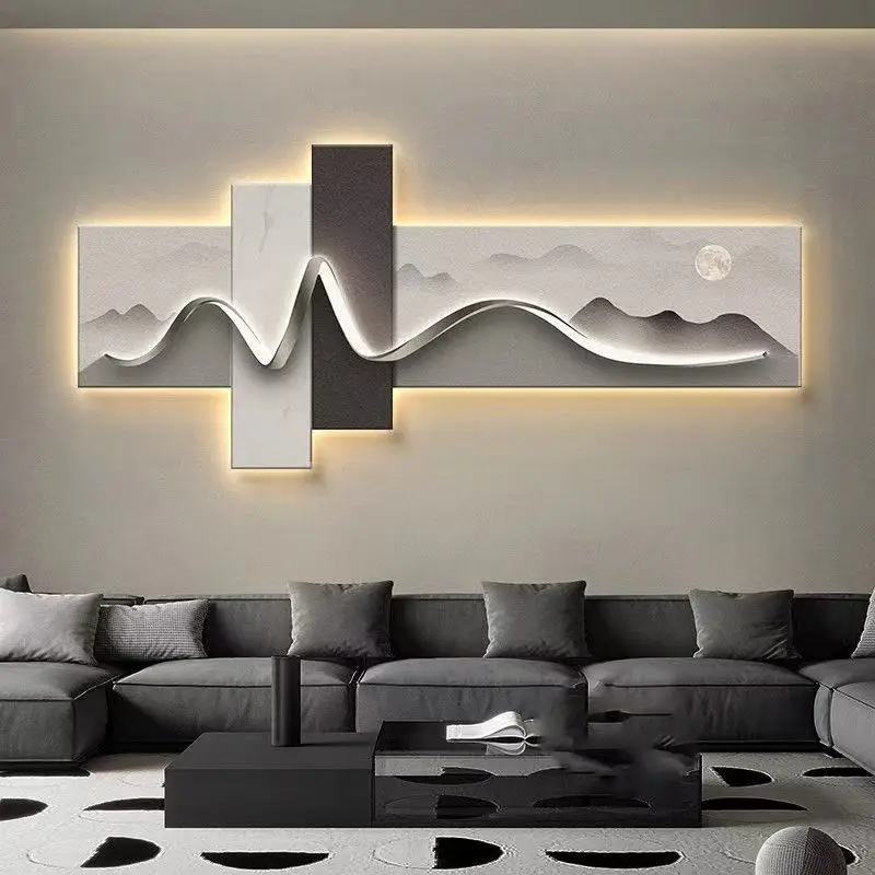 Dipinto decorativo per soggiorno con illuminazione a LED ambientale, quadro moderno di lusso per parete dietro il divano, dipinto minimalista da appendere. - immagine 5