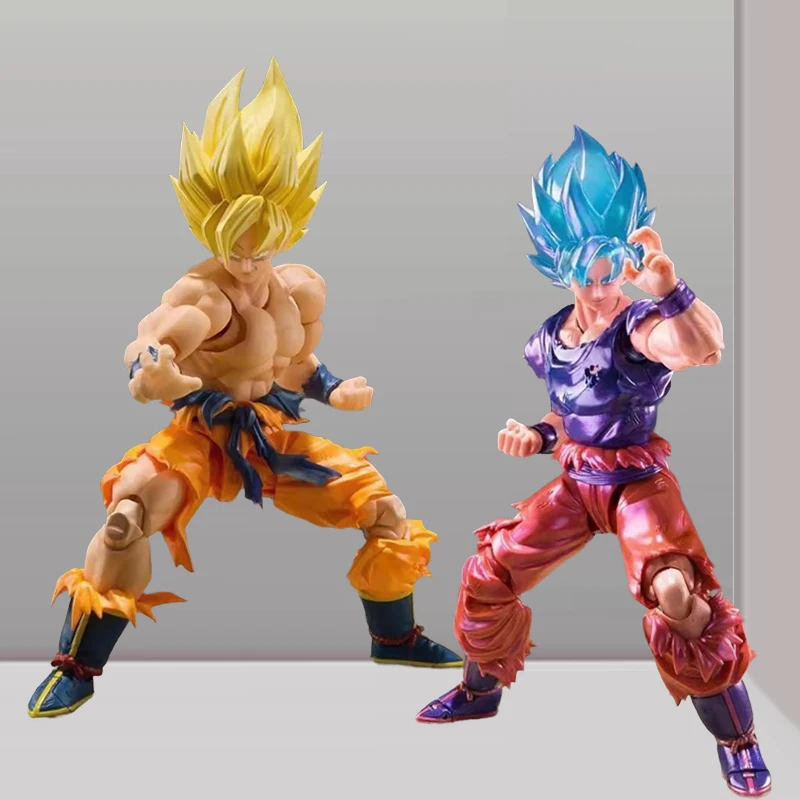 

17cm Anime Battle Damage Son Goku Figure SHF Dragon Ball Z Figure Kaioken Blue Goku Super Sayan Figurine PVC Collection Set Toy