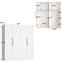 4 Door Wardrobe Armoires and Wardrobes with Storage Shelevs, Armoire Wardrobe Closet with Hanging Rod, Wooden Handles 2