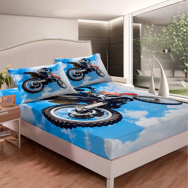 Dirt Bike Ausgestattet Blatt für Jungen Motocross Racer Bettlaken Set Tiefe  Tasche Motorrad Bettwäsche für Teen