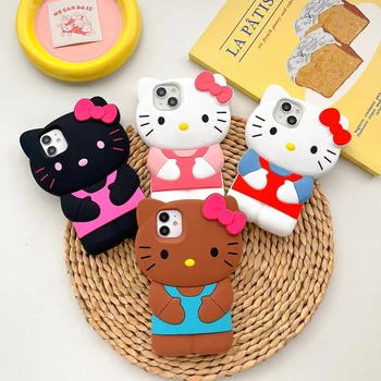 Cute 3D Cartoon Sanrio Hello Kitty Phone Case For iPhone 17 16 15 14 13 12 11 Pro MAX Mini X Xs  5 6 7 8 Plus SE Silicone Cover 1