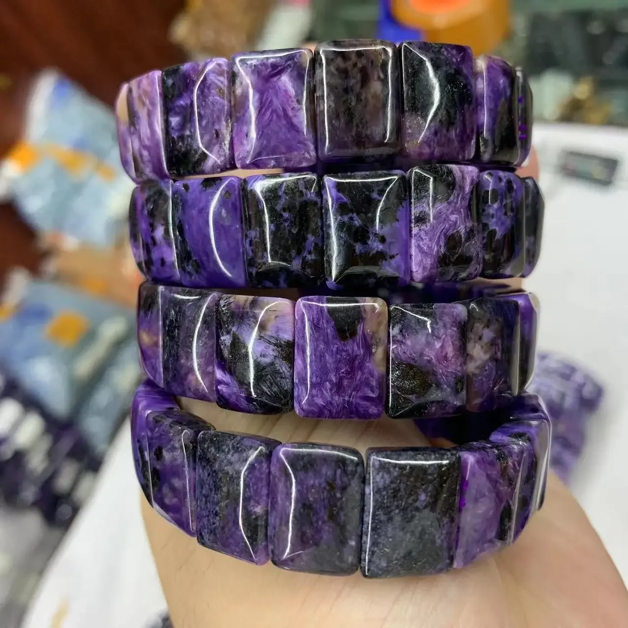 

New Genuine Natural Charoite Beads Stone Gemstone Charm Energy Elastic Bracelet Women and Man Jewelry Party Gift