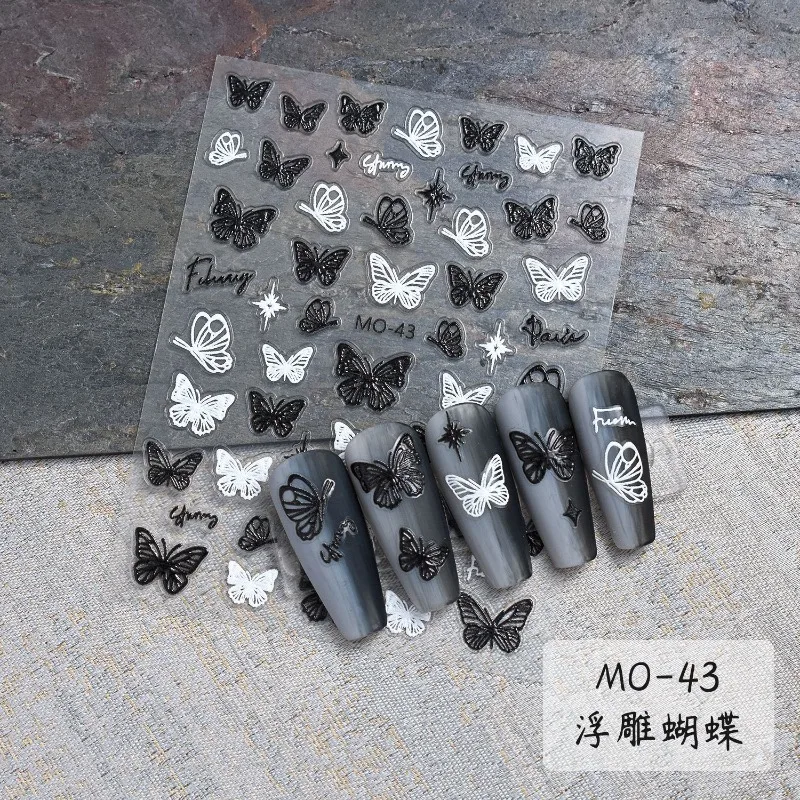 

5D Embossed Crystal Dark wind butterfly roseNail Stickers Simple DIY Art Manicure Decals For Nail Tips Beauty