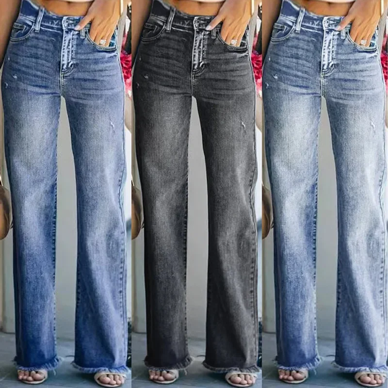 Hole Mid-waist Jeans Women Streetwear Rough Edges Straight Leg Pants Baggy Jeans Casual Trouser Women Clothes Cargo Pants