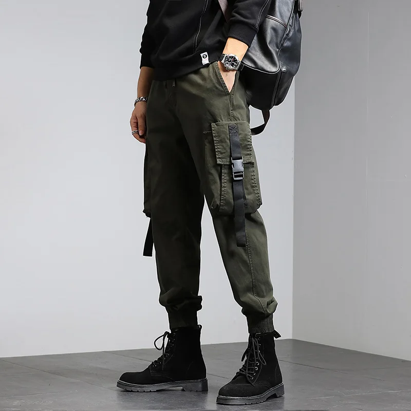 Single Road Mens Cargo Pants Men 2022 Baggy Hip Hop Ribbon Fashion Techwear Joggers Male Trousers Streetwear Casual Pants Men black khaki pants