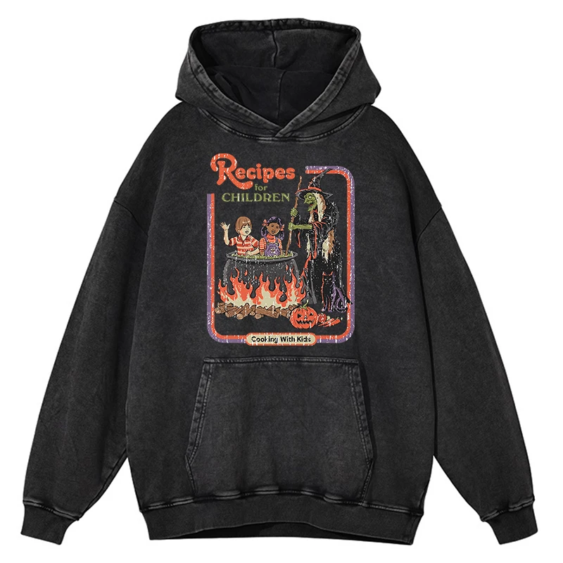 Sudadera con capucha holgada para hombre con diseño de recetas desgastadas y retro para cocinar con niños, sudadera con capucha de gran tamaño, cálida, 100 % algodón