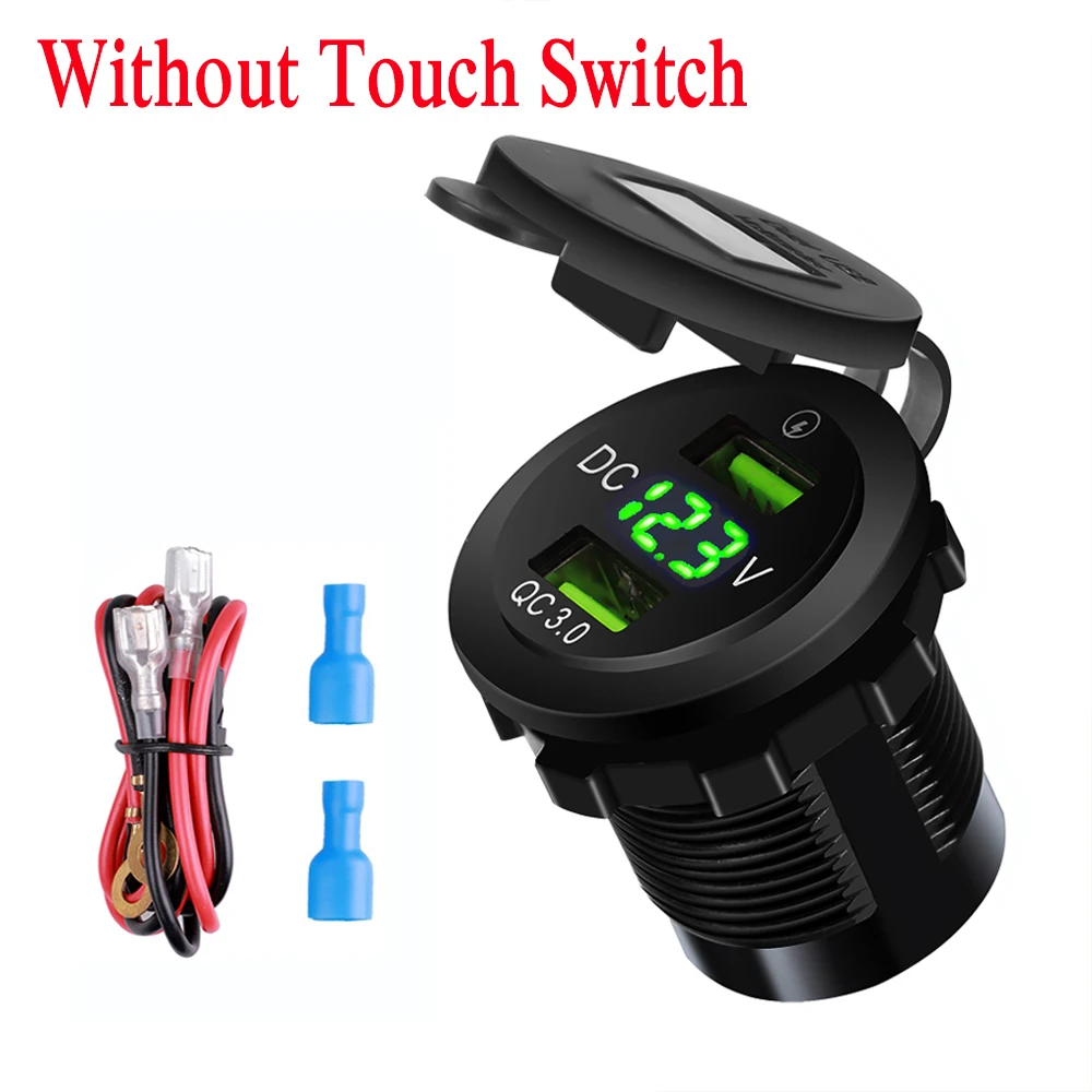 Qc 3,0 dual usb ladegerät buchse 12v/24v usb steckdose wasserdicht dual ladegerät  buchse mit touch schalter motorrad auto boot marine - AliExpress