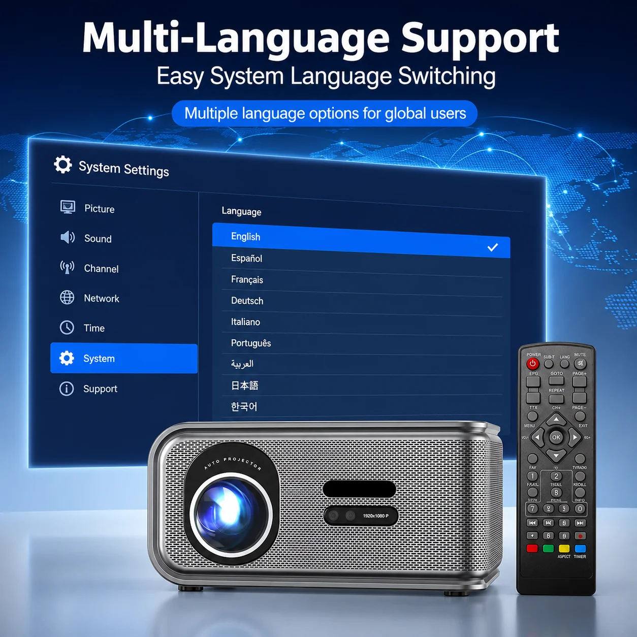 스마트 프로젝터 4K 풀 HD 1920*1080P 2500ANSI LM HDR10+ 구글 플레이 Wifi6 HiFi 스피커 영화용 홈 시어터 ATSC 디지털 TV