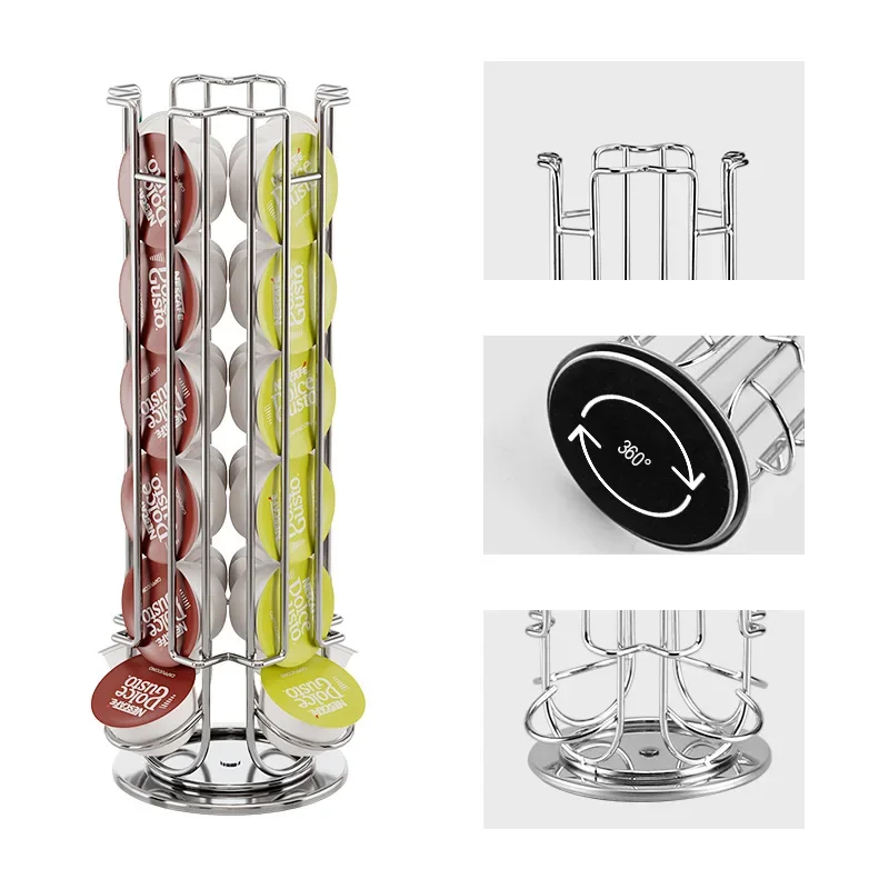 Coffee Capsule Display Rack 24 Cups Tower Stand Storage Shelves Rotatable Anti-Slip Bottom for Dolce Gusto Capsules Coffee Tools