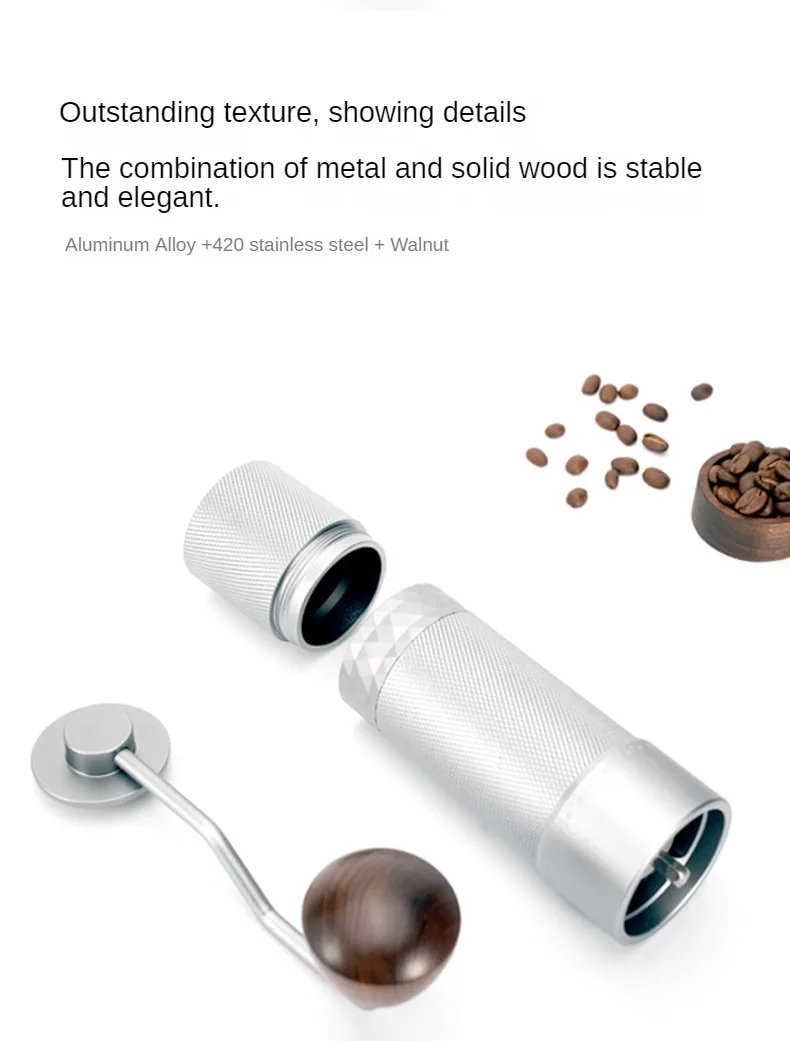 S9639ca5de93b4126af90a49a2a890959D External 1.0 Manual Coffee Grinder High Quality Portable Titanium Plated 7 Star Stainless Steel Burr For Espresso Kitchen Tools