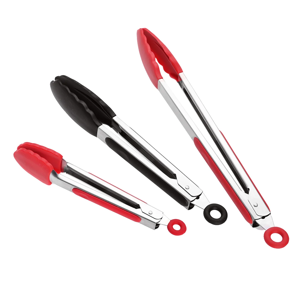 Silicone Food Tongs Stainless Steel BBQ Grilling Tong Non Stick Cooking
