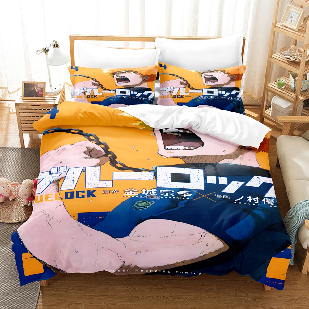 Hot Anime Blue Lock Bedding Set Duvet Cover Set King Queen Twin Double Size Comforter Cover Set For Teens and Boys Anime Lover