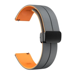 Magnetic Buckle 22mm Silicone Smartwatch Strap - Universal Fit Wristband Bracelet - 22mm Universal (Gray orange)