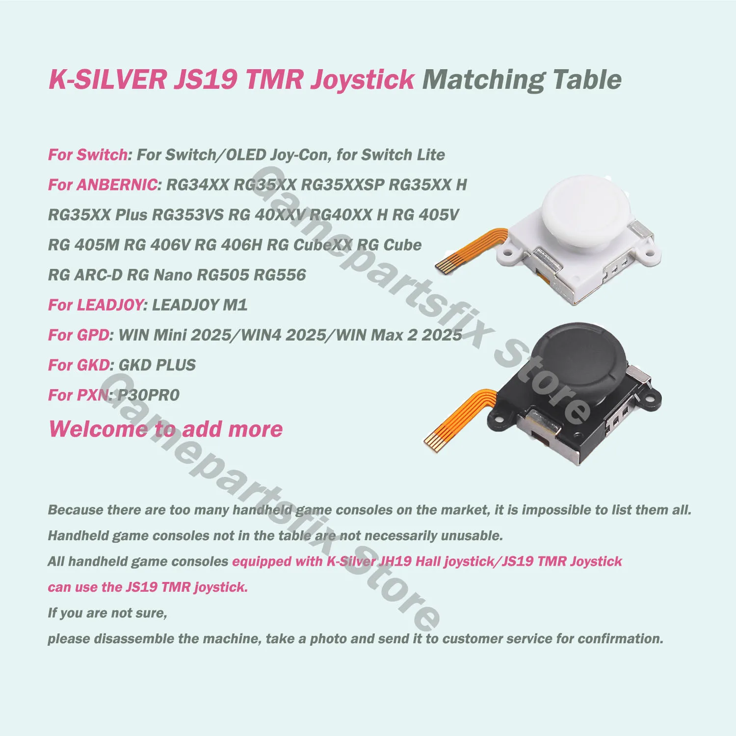K-SILVER Electromagnetic Joystick Replacement - 3D Analog White ThumbStick for Gaming Controllers (2/4/10 Pack)