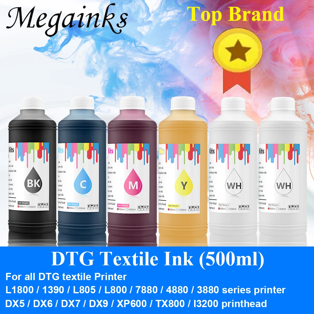 

6 color x 500ml Textile Ink DTG for Epson L1800 L800 R330 1390 1400 1410 R1900 7880 9880 DX4 DX5 DX6 DX7 Printhead & DTG Printer