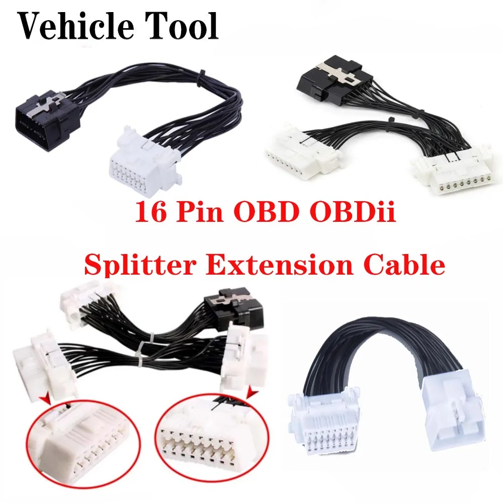

OBD II Extension Connector Y Splitter Elbow 16Pin OBD2 Extender 16 Pin Male To Female Flat Noodle OBD 2 Cable for Icar 3 WIFI