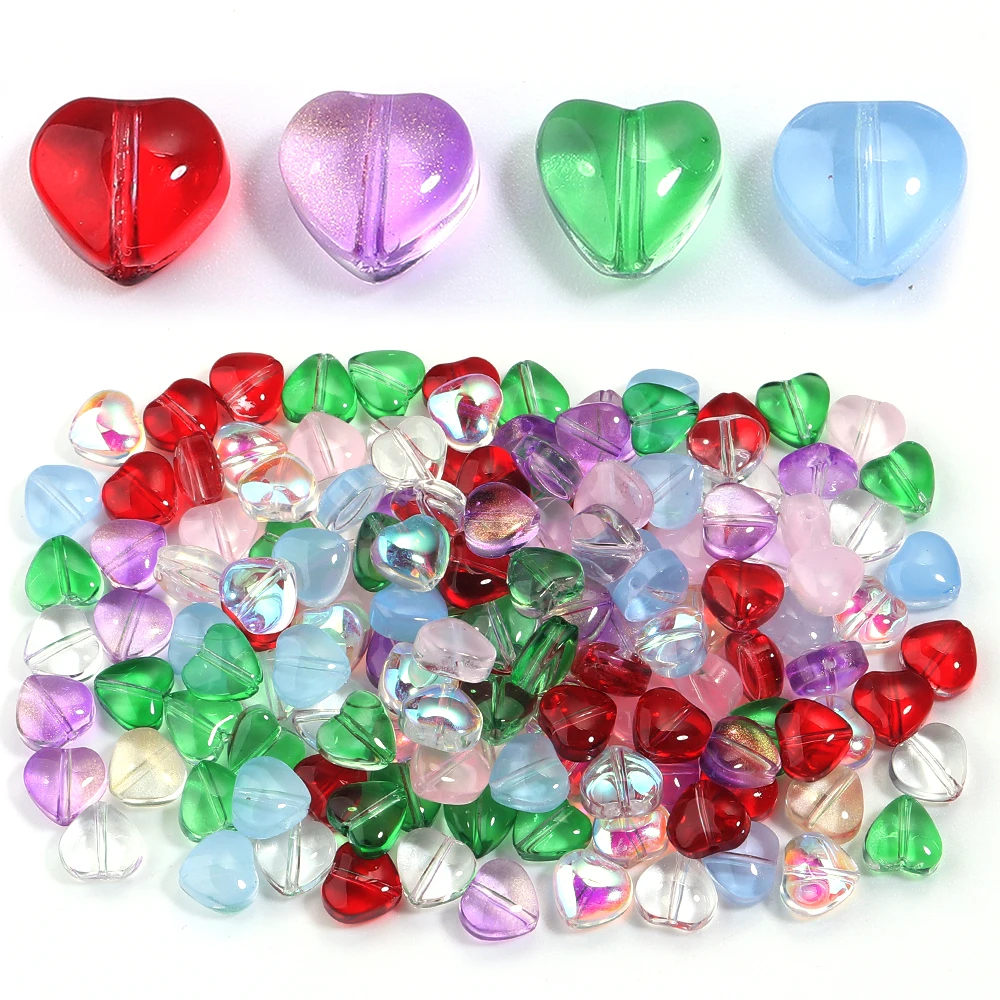 50Pcs 8mm 투명 하트 모양 체코 유리 구슬 램프워크 크리스탈 구슬 수제 목걸이 귀걸이 DIY 쥬얼리 만들기