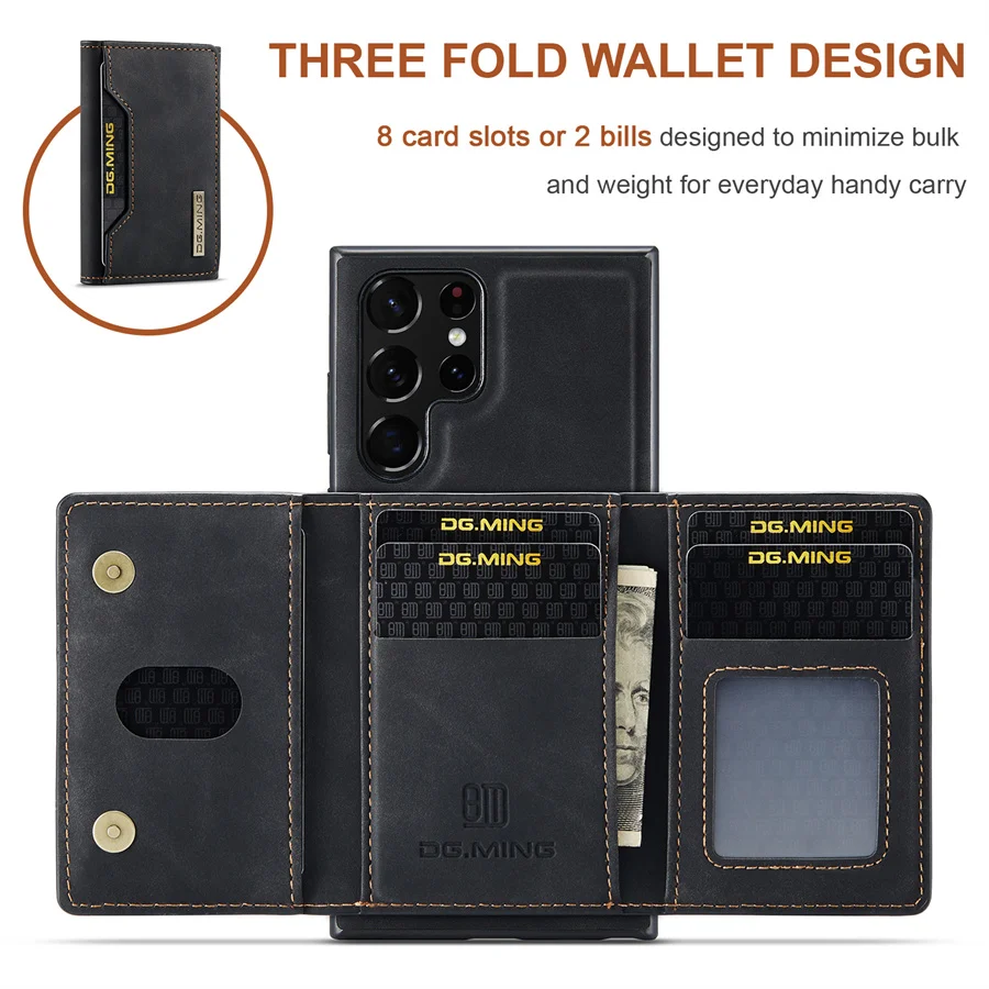 Versatile Magnetic Detachable Leather Wallet Case with Card Holder and Stand